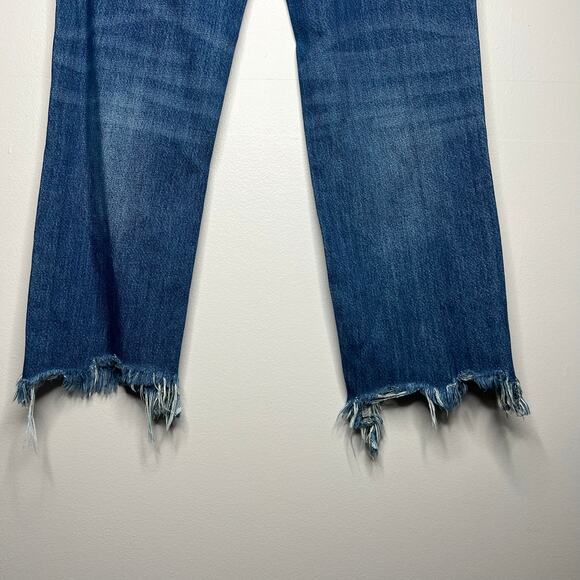 Free People We The Free Maggie Mid Rise Straight in Sequoia Blue Size 26 Raw Hem - Picture 10 of 12